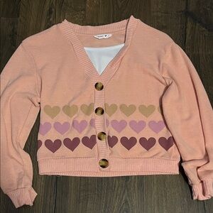 Peach/pink Heart Patterned Girls Sweater. Size L
